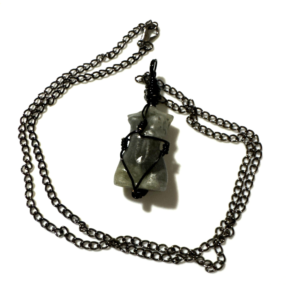 Lady Body Pendant Necklace Gray Jadeite Jewelry Black 21" Chain Genuine Stone